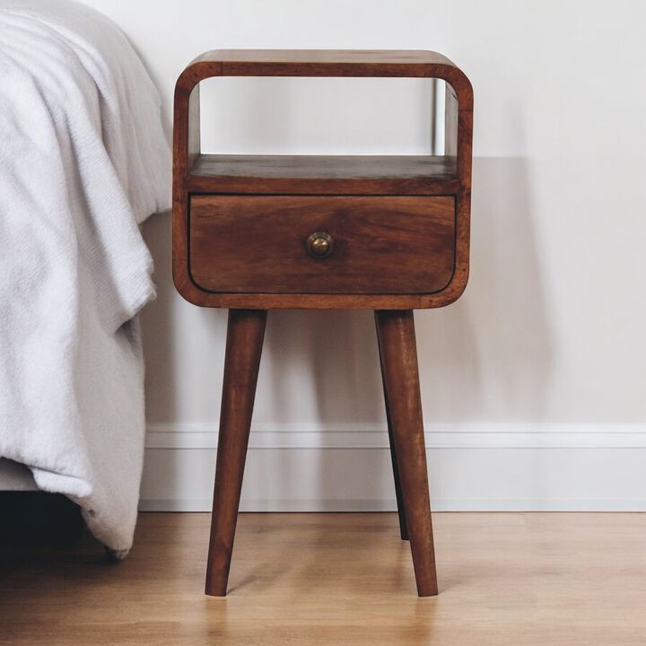 Artisan Furniture Solid Wood Mini Honey Caramel Curved Bedside with Open Slot