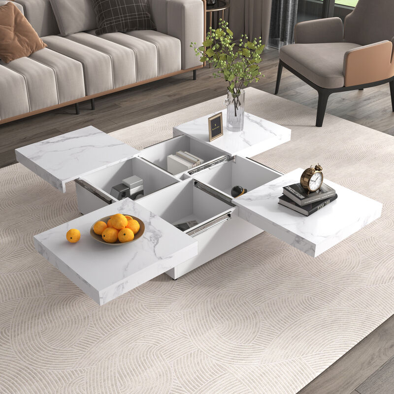 Merax Square Marble Veneer Coffee Table with Storage