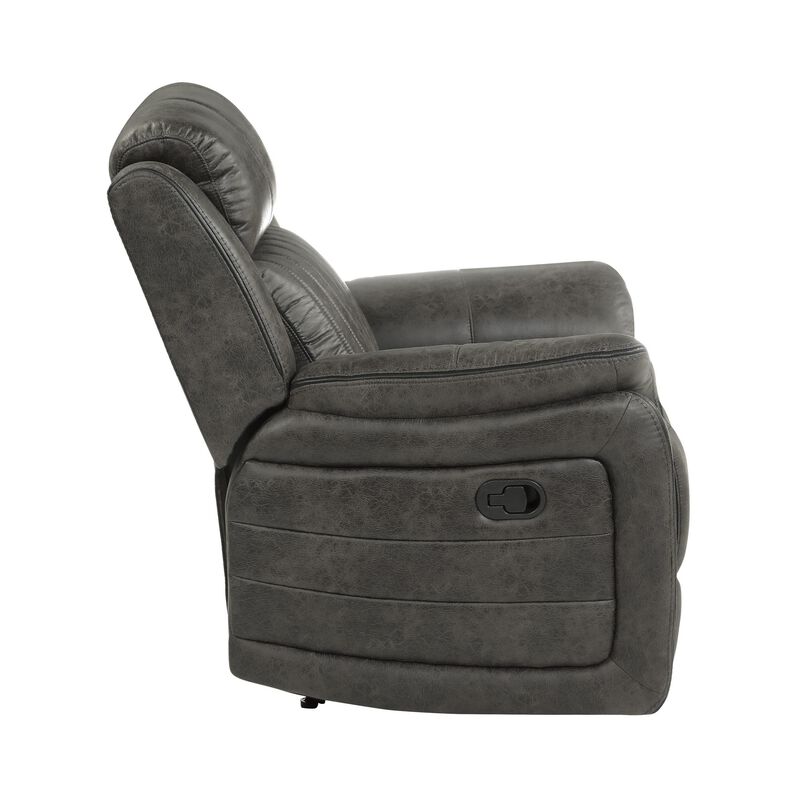 Bento 38 Inch Manual Recliner Chair, Tab Pull, Brownish Gray Microfiber - Benzara