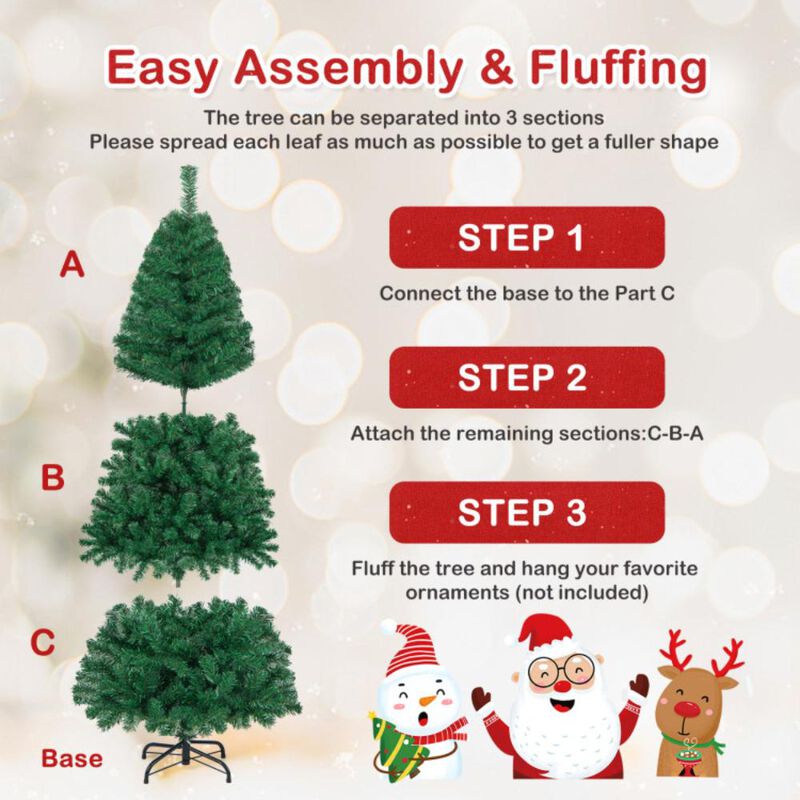 Hivvago 5/6/7/8 Feet Artificial PVC Christmas Tree with Solid Metal Stand