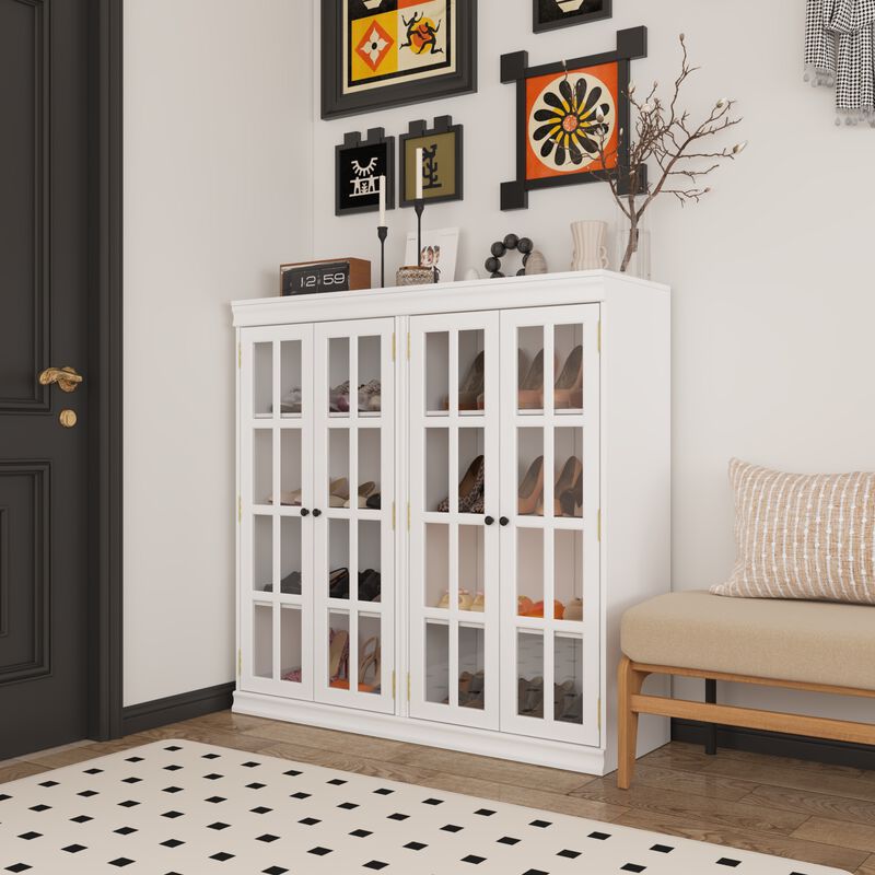 FUFU&GAGA Glass Door Shoe Cabinet with Adjustable Shelves (47.2" W x 47.2" H x 15.7" D),White