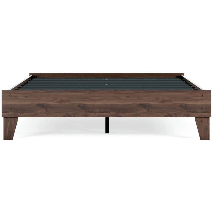 Sof Queen Size Platform Bed, Low Profile, Footboard, Dark Brown Finish - Benzara