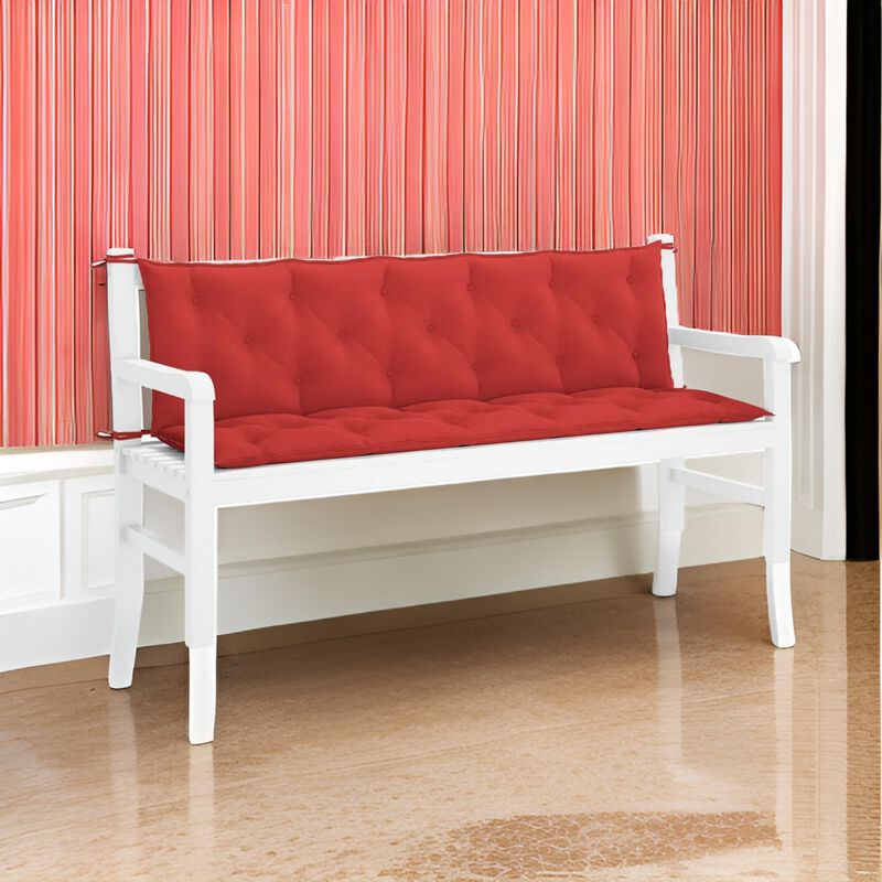 Claire Outdoor Cushion for Bench, Button Tufted Red Fabric, 71 Inch - Benzara