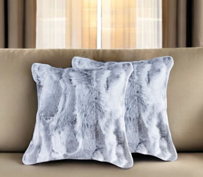 Hivvago Set Of Two 18" Grey Rabbit Natural Fur Throw Pillows