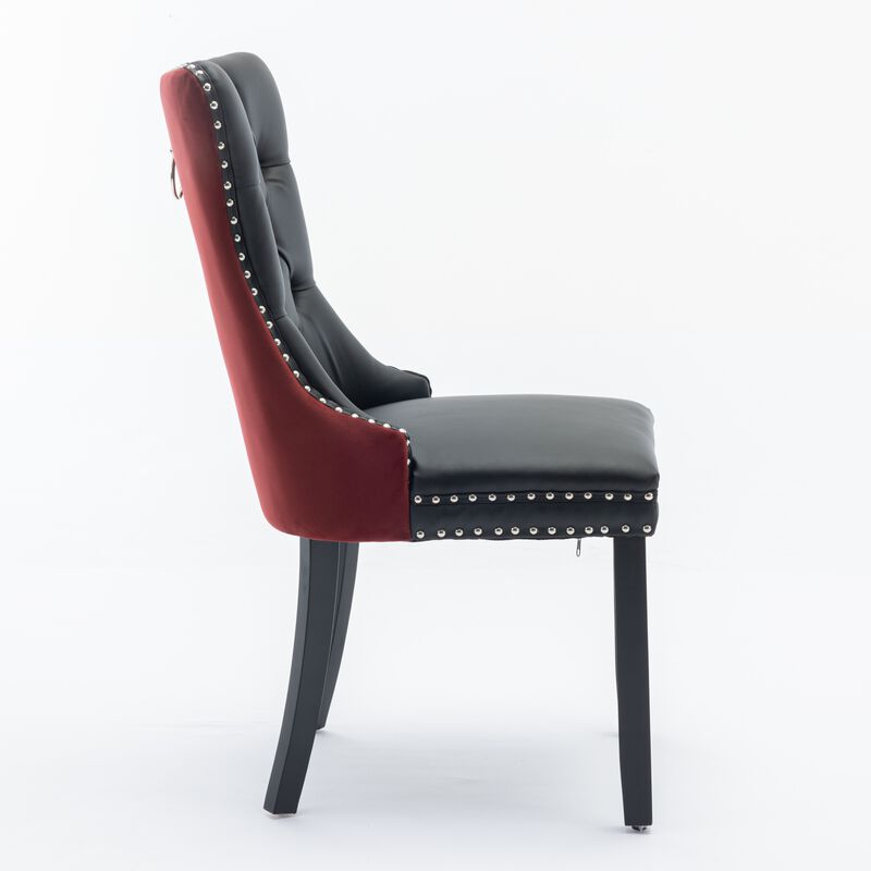 Set of 2 Upholstered Dining Chairs, Tufted Back, Nailhead Trim, Solid Wood Legs