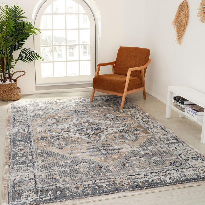 Atlas Vintage Oriental Brown Grey Indoor Area Rug
