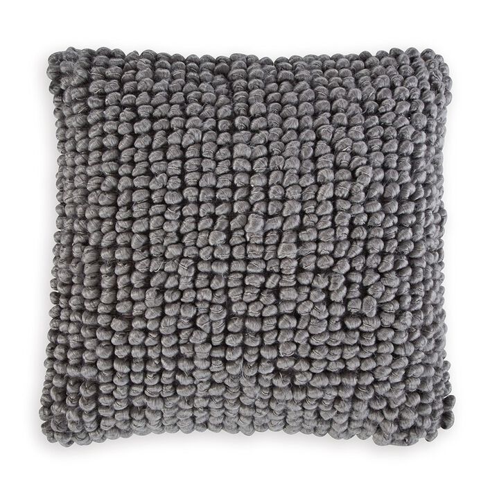 Throw Pillow Set of 4, 19 Inch, Looped Design, Textured Gray Polyester -