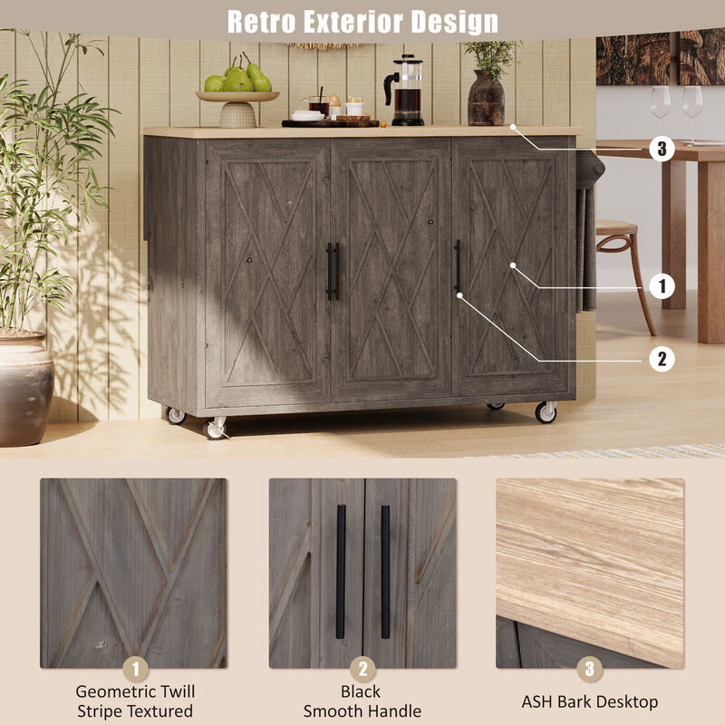 Merax Farmhouse Kitchen Island on Wheels with Drop Leaf