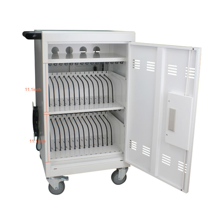 Mobile Charging Cart And Cabinet For Tablets Laptops 30-Device With Combination Lock(White)