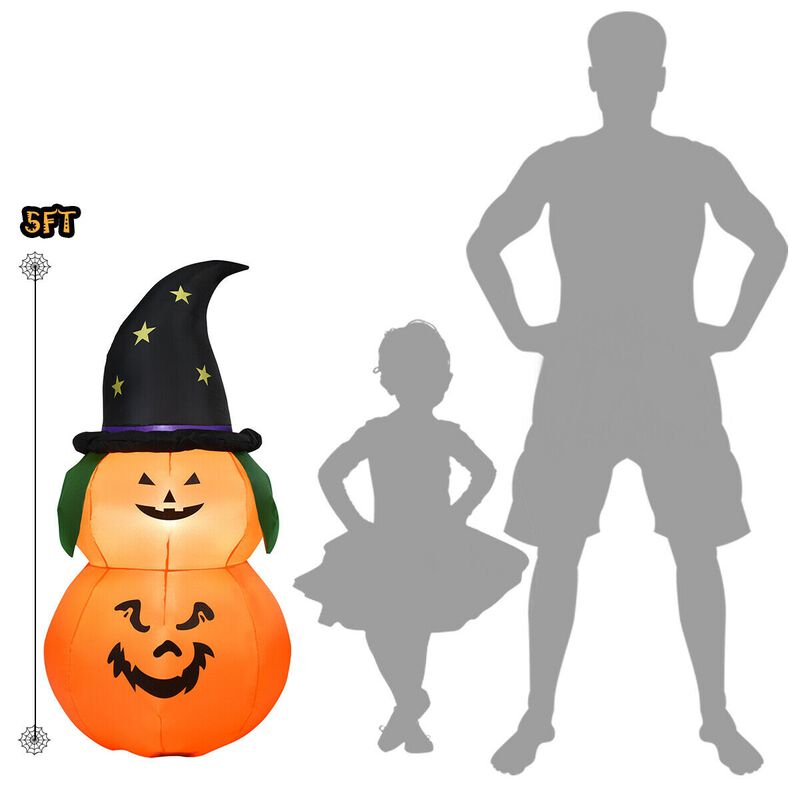 5 ft Inflatable Halloween LED Pumpkin with Witch Hat