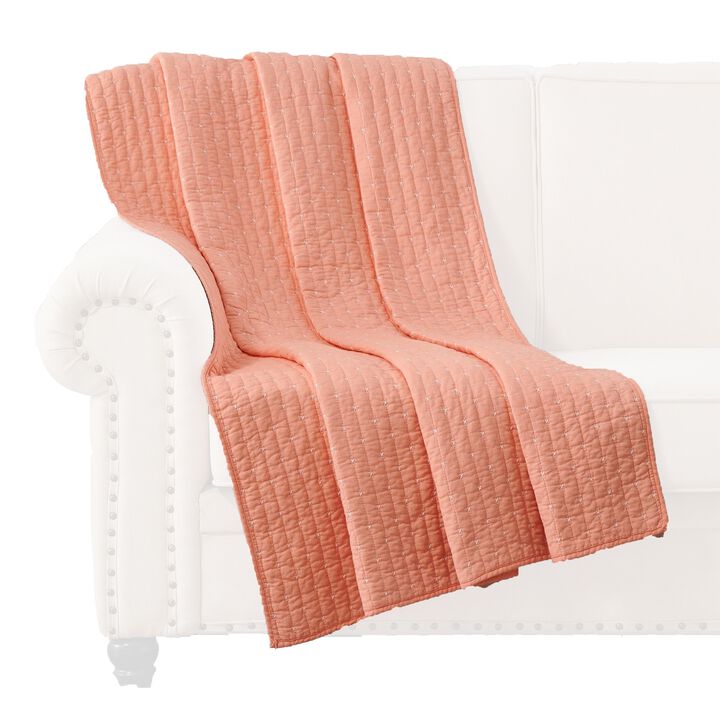 Xumi 50 x 60 Inch Quilted Throw Blanket, Channel Details, Coral Pink - Benzara