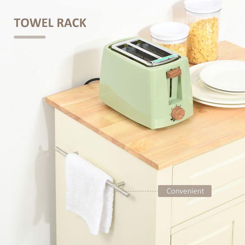 Cream Kitchen Helper: Portable Island Cart with Drawer and Shelf