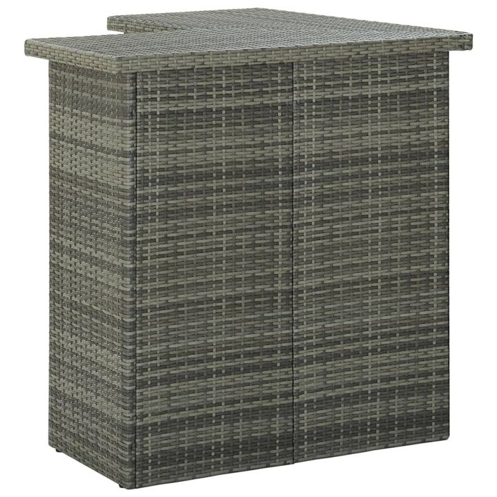 Shiro Outdoor Modular Corner Bar Table, 3 Shelf, Gray Rattan, 41 Inch - Benzara