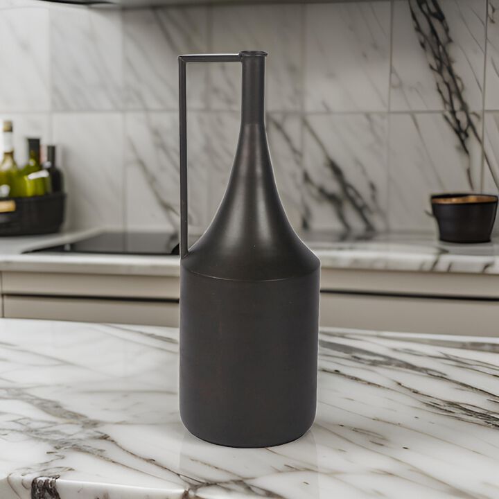 Toly 20 Inch Flower Vase, Industrial Angular Handle, Distressed Brown - Benzara