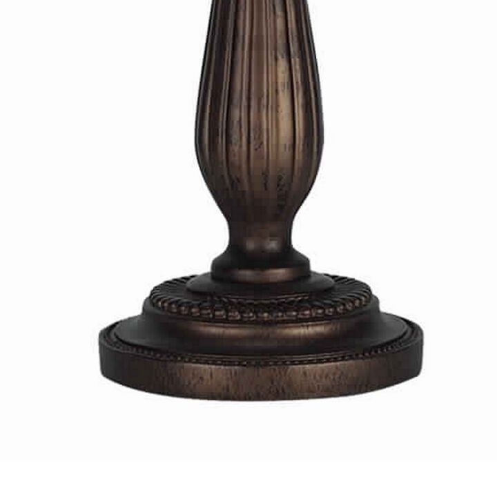 Swing Arm Metal Body Table Lamp with Fabric Bell Shade, Bronze and Beige-Benzara