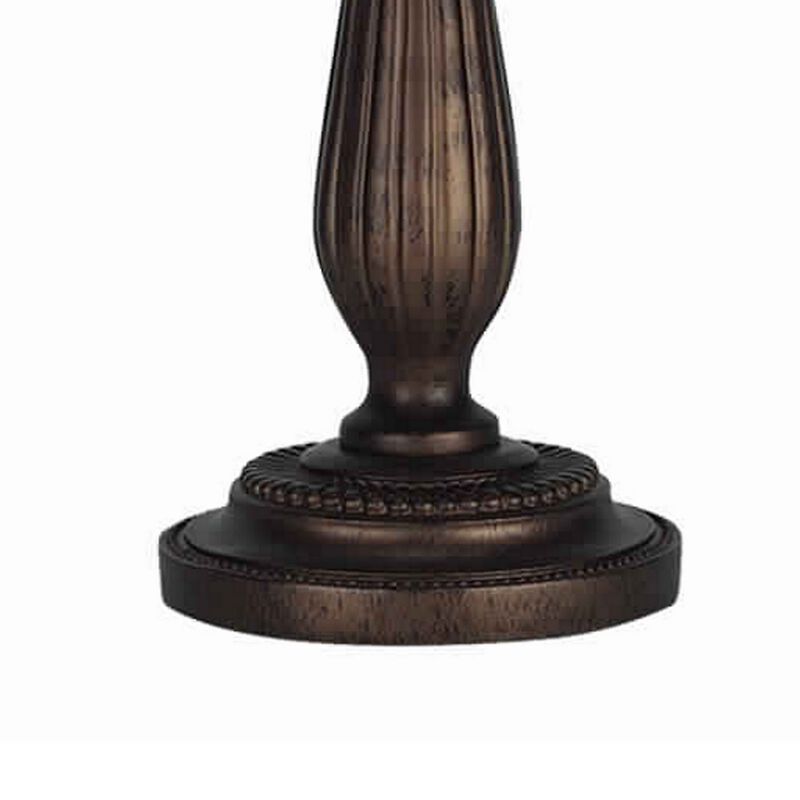 Swing Arm Metal Body Table Lamp with Fabric Bell Shade, Bronze and Beige-Benzara