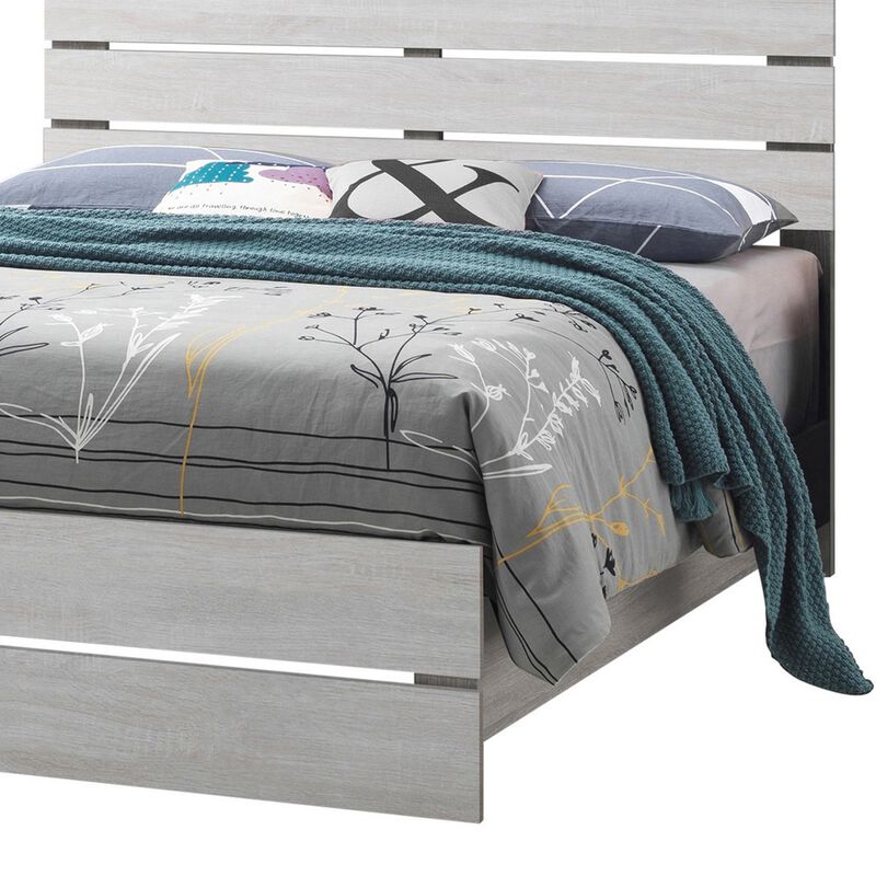 Queen Bed with Panel Headboard and Footboard, White-Benzara