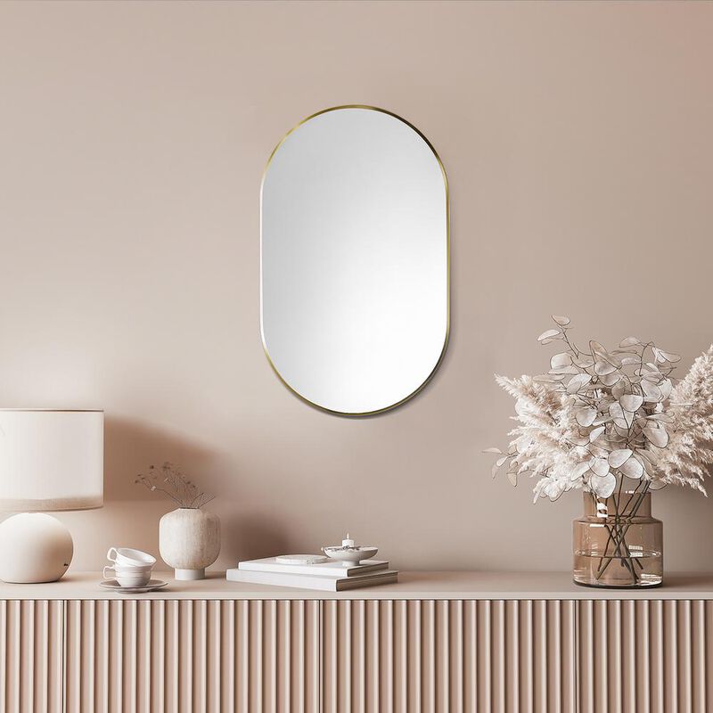 Altair Ispra 36 Oval Bathroom/Vanity Brushed Gold Aluminum Framed Wall Mirror