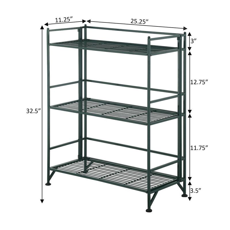Convenience Concepts Xtra Storage 3 Tier Wide Folding Metal Shelf, Green