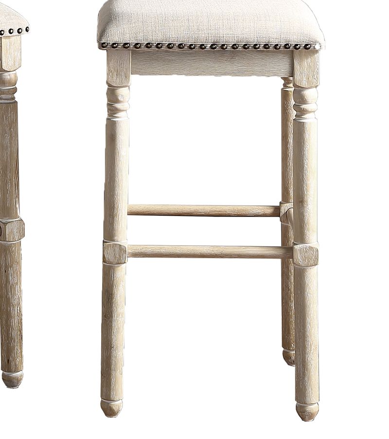 Wood Upholstered Swivel Counter Height Stool, Set of 2, Tan