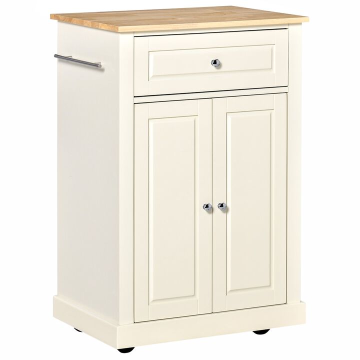 Cream Kitchen Helper: Portable Island Cart with Drawer and Shelf