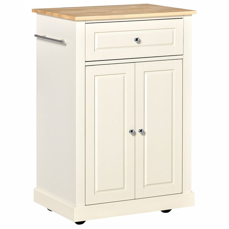Cream Kitchen Helper: Portable Island Cart with Drawer and Shelf