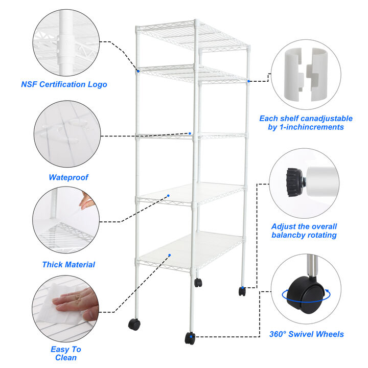 NSF Heavy Duty 5-Tier Wire Shelving - White