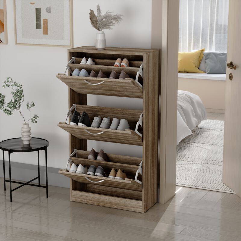 Brown Wooden Shoes Storage Cabinet, with 3 Drawers for Entryway Hallway, 42.3 in. H x 22.4 in. W