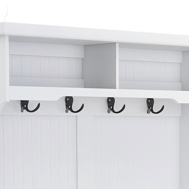 White Wood Hall Tree with Bench Shoe Cabinet