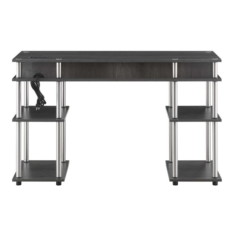 Convenience Concepts Designs2Go No Tools Student Desk with Charging Station, Charcoal Gray