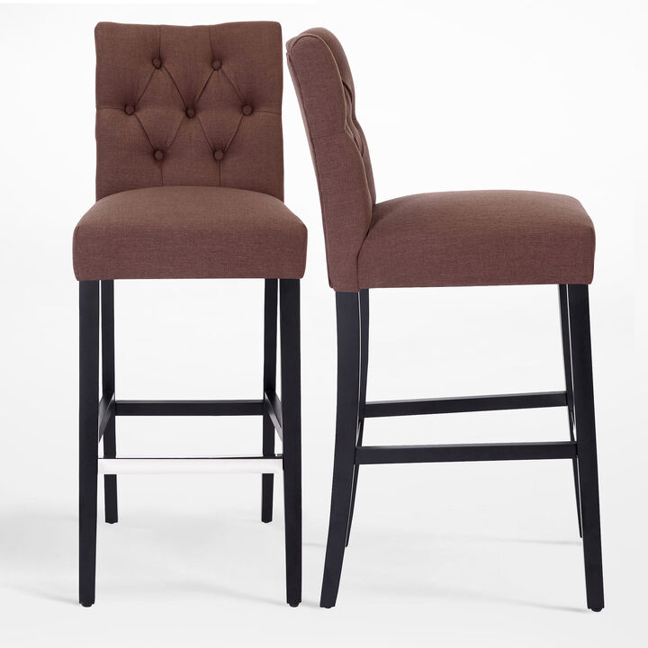 WestinTrends 29" Linen Fabric Tufted Upholstered Bar Stool (Set of 2), Black
