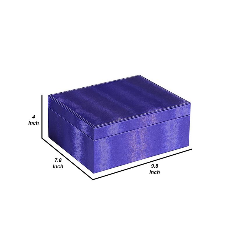 Jewelry Case with 2 Slots and Earrings Hanger, Blue - Benzara