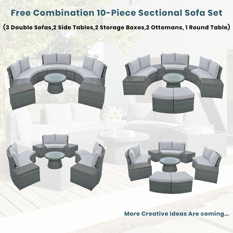 Merax 10-Piece Outdoor Sectional Half Round Patio Rattan Sofa Set