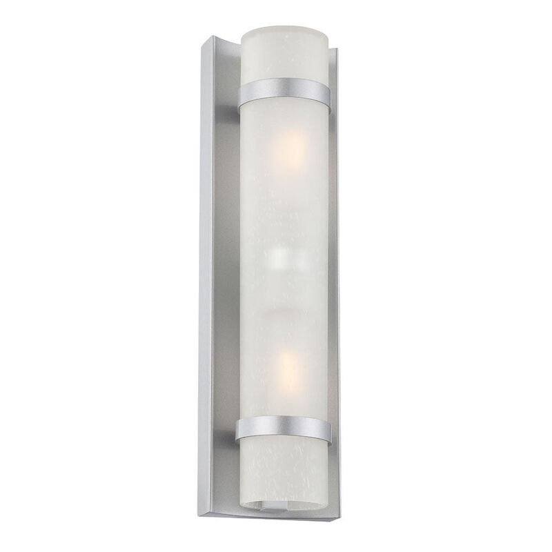 Hivvago Two Light Brushed Silver and White Glass Wall Sconce