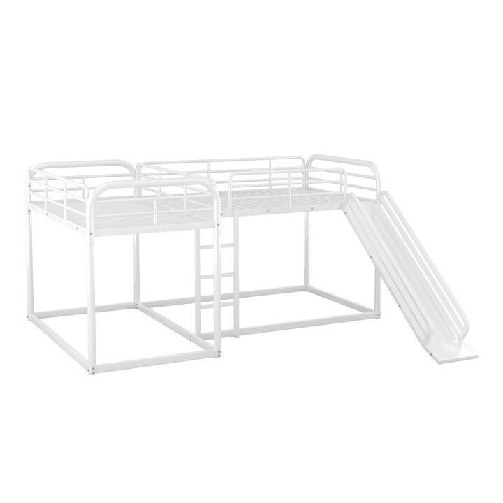 Full And Twin Size L-Shaped Bunk Bed With Slide And Short Ladder