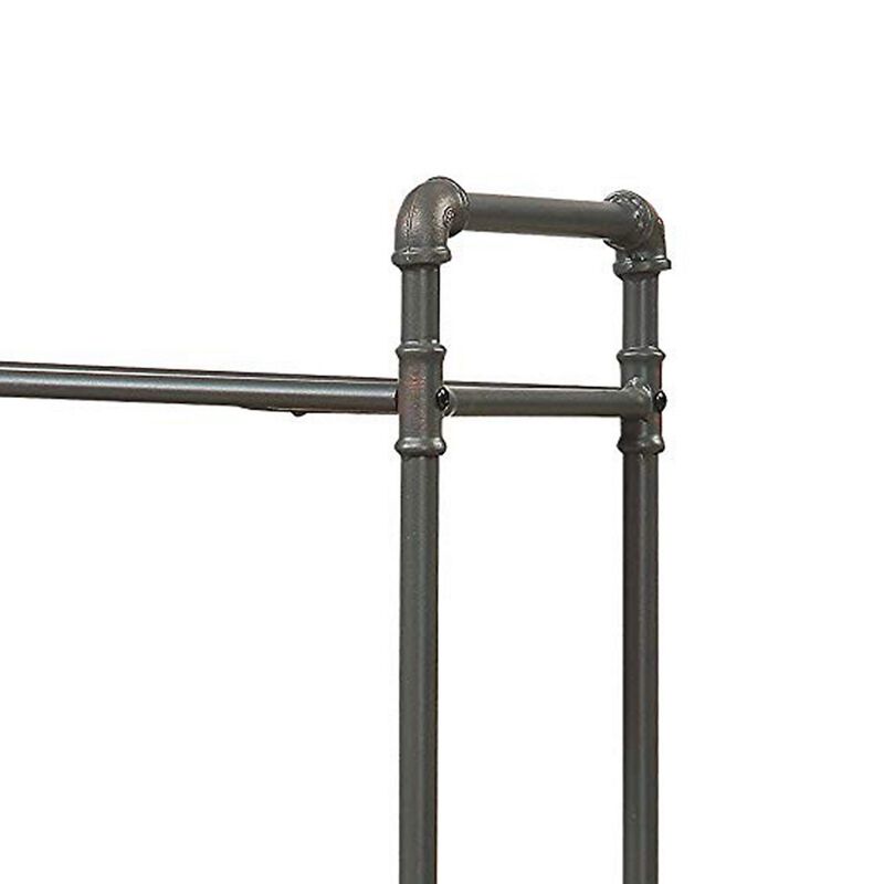 Three Tier Metal Bookshelf With Wooden Shelves, Oak Brown & Gray-Benzara