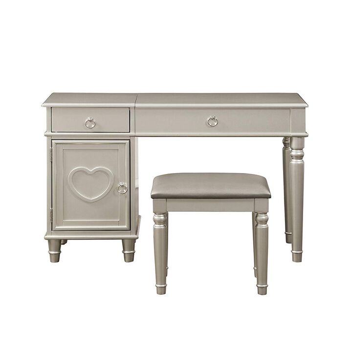 Seraph Vanity Set Featuring Stool And Mirror Silver-Benzara