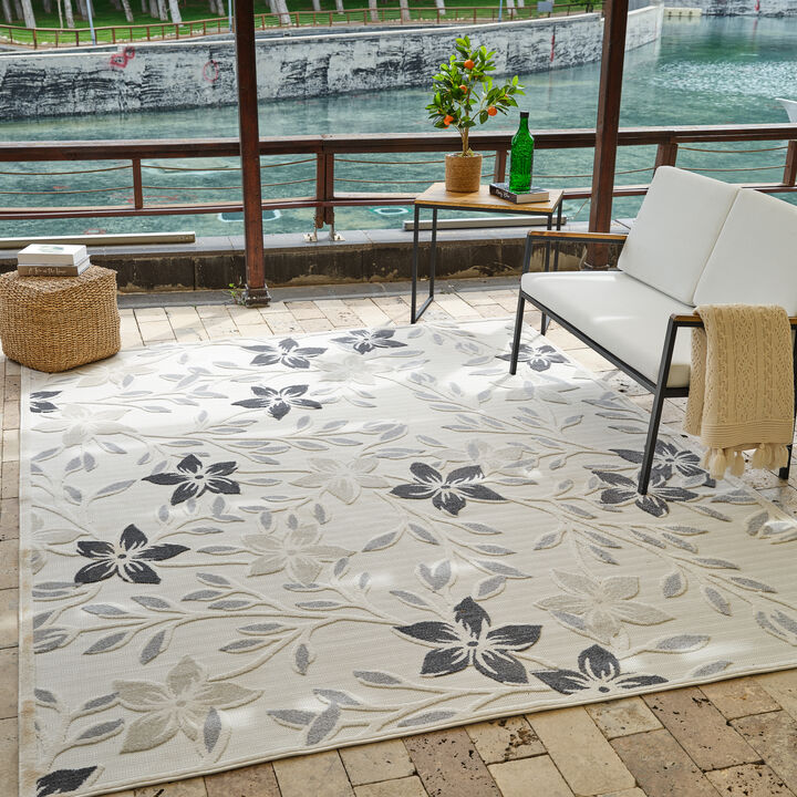 Alfombra Vintage Floral Cream Grey Indoor Outdoor Area Rug