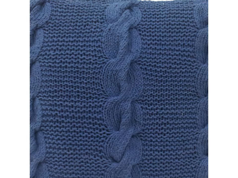 18 X 18 Inch Decorative Cable Knit Hand Woven Cotton Pillow, Blue - Benzara