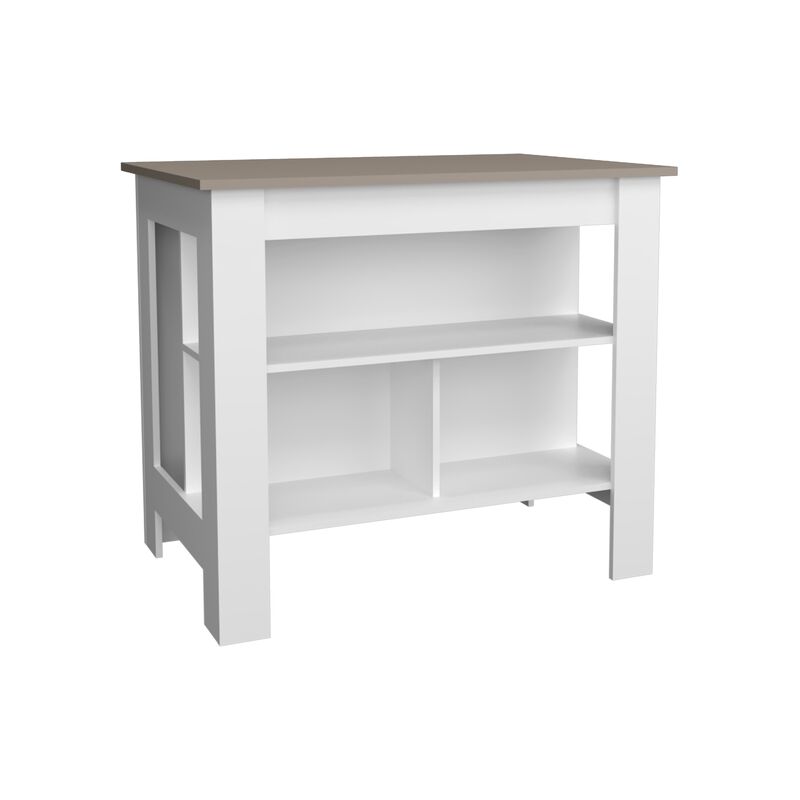 Delos Kitchen Island 35.4" H, with 3 Shelves, White / Mahogany