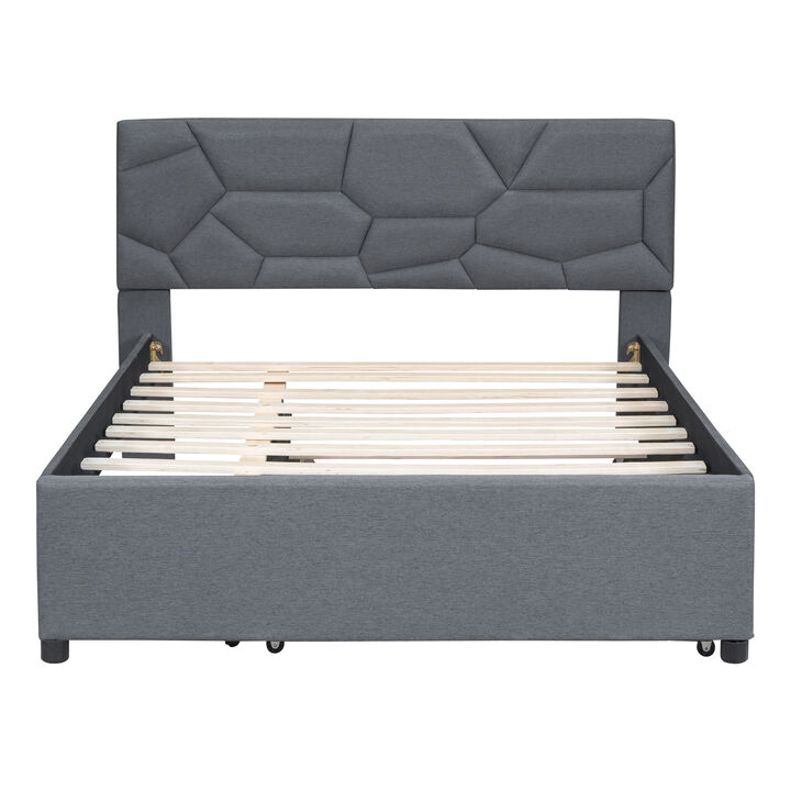 Merax Upholstered Platform Bed with Brick Pattern Headboard and Twin Size Trundle