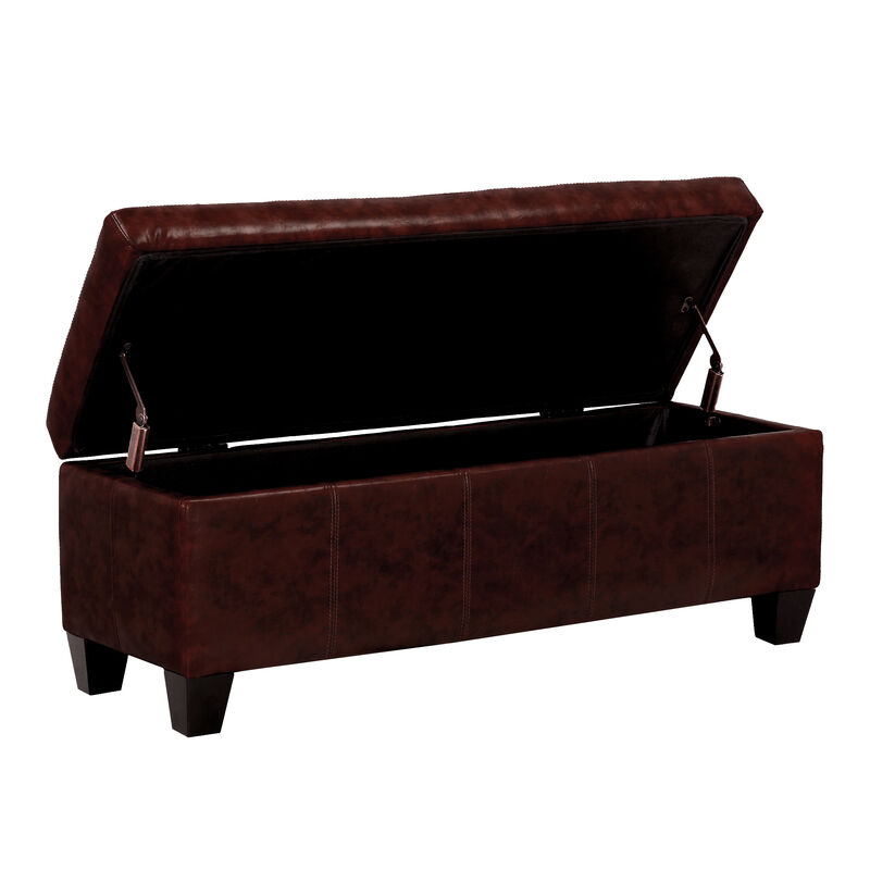 WestinTrends 42" Wide Faux Leather Rectangle Ottoman With Storage