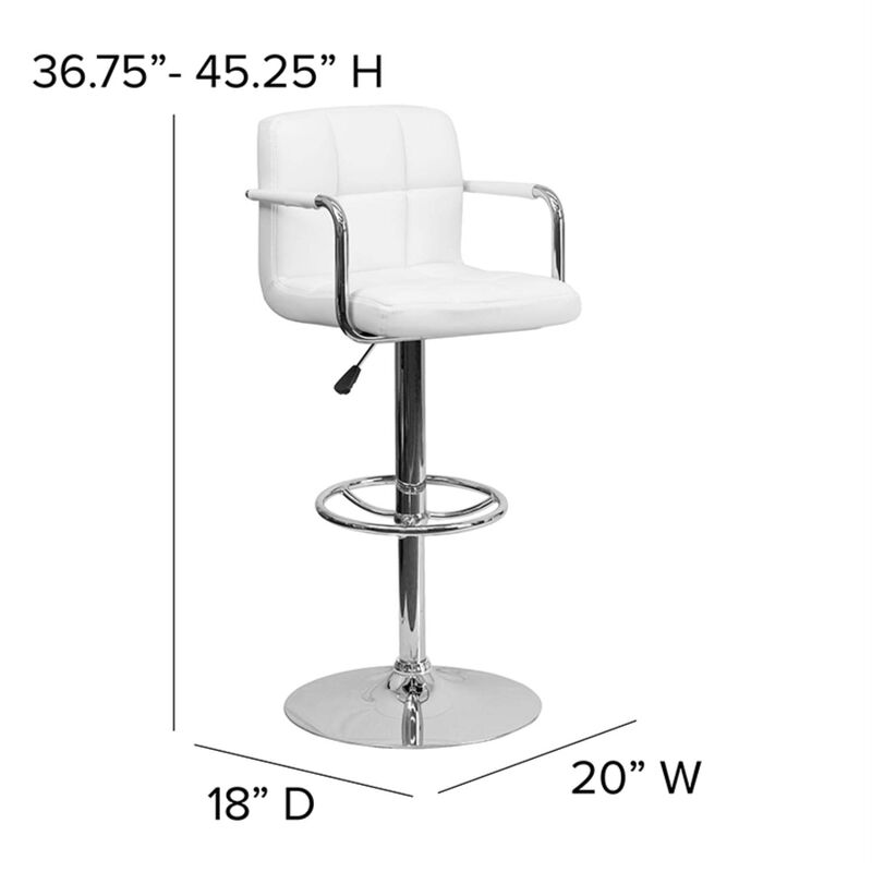 Flash Furniture Vinyl Adjustable Height Barstool, 1 Pack, White