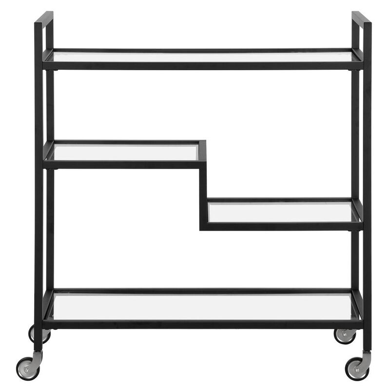 Hudson&Canal Lovett 33 Wide Rectangular Bar Cart with Glass Shelves in Blackened Bronze