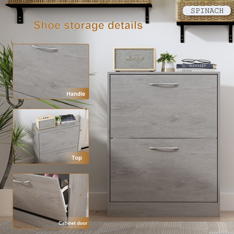 Grey Entryway Shoe Cabinet Spcase Saving Cabinet with 2 Drawers