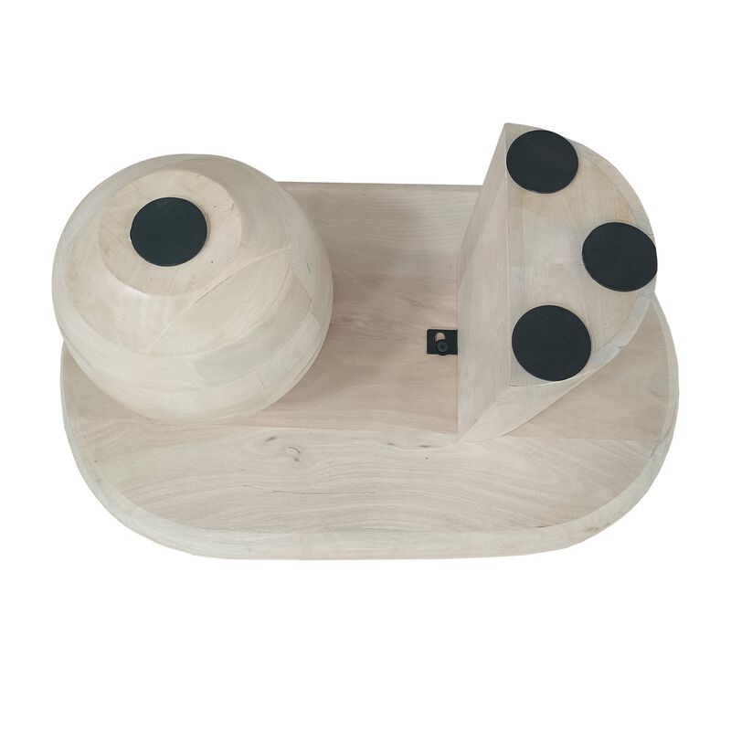 38 Inch Coffee Table, Oblong Mango Wood Top with a Modern Ball Leg, Washed White - Benzara