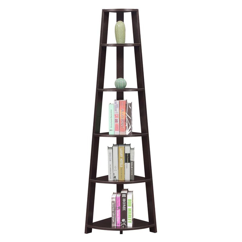 Convenience Concepts Newport 5 Tier Corner Bookshelf Espresso