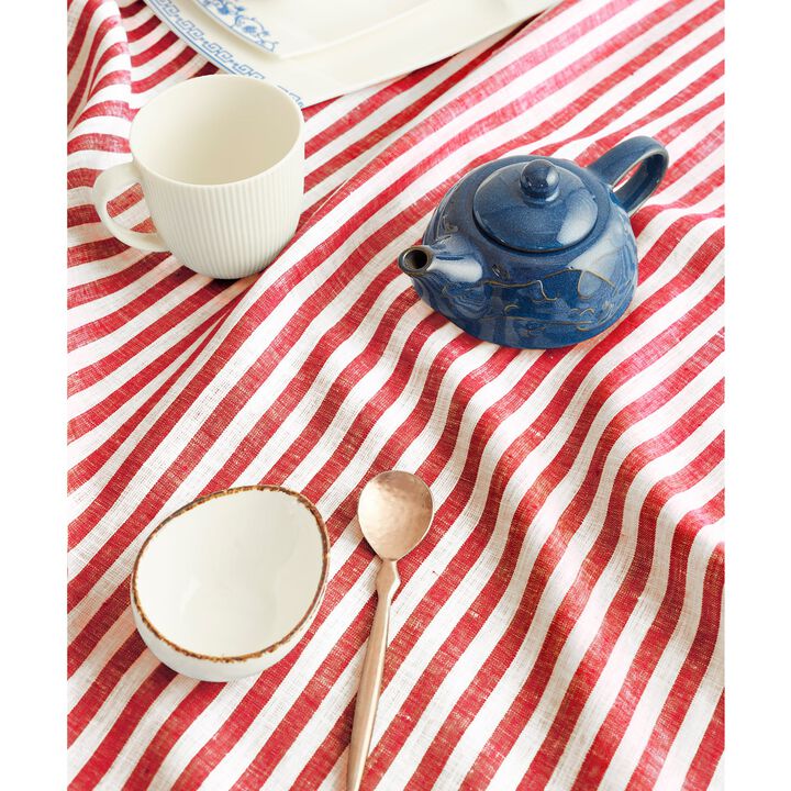 Solino Home 100% Pure Linen Table Throw 52 x 52 Inch | Amalfi Stripe