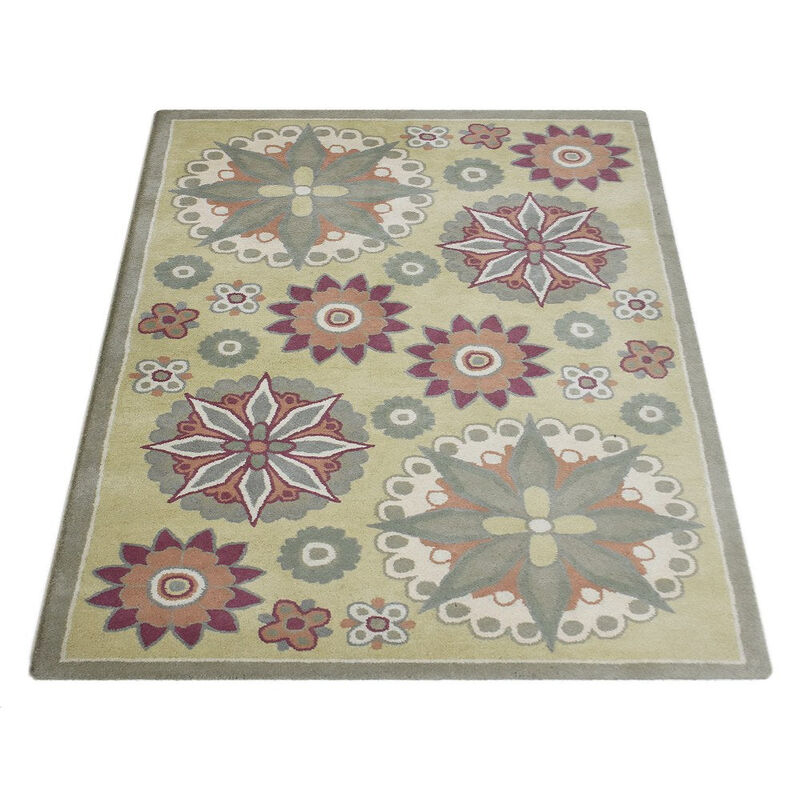 RUGSOTIC CARPETS HAND TUFTED WOOL ECO-FRIENDLY AREA RUGS  - 5'x7'6'', Rectangle Shape, Light Green, Floral Modern Design, High Pile Handmade Anti Skid Area Rugs for Living Room, Bed Room (K03114)