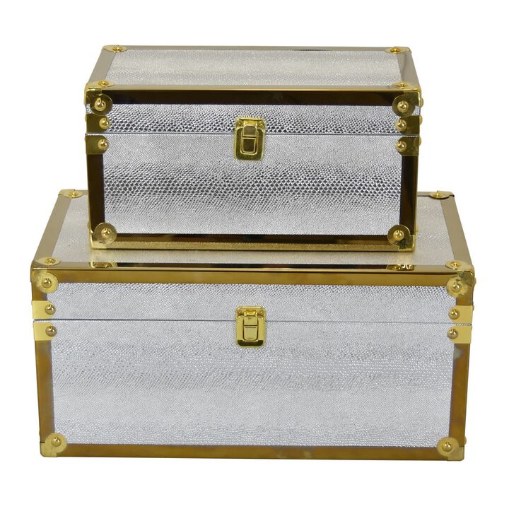 Jito Decorative Jewelry Box Set of 2, Abstract Pattern, Silver Gold - Benzara